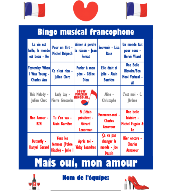 Franse Chansons MuziekBingo - Afbeelding 2