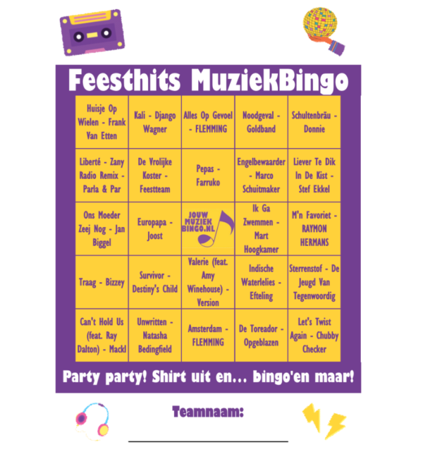 Feesthits MuziekBingo - Afbeelding 2