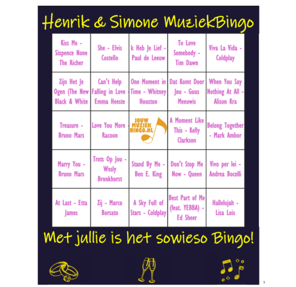 Bruiloft MuziekBingo - Afbeelding 2