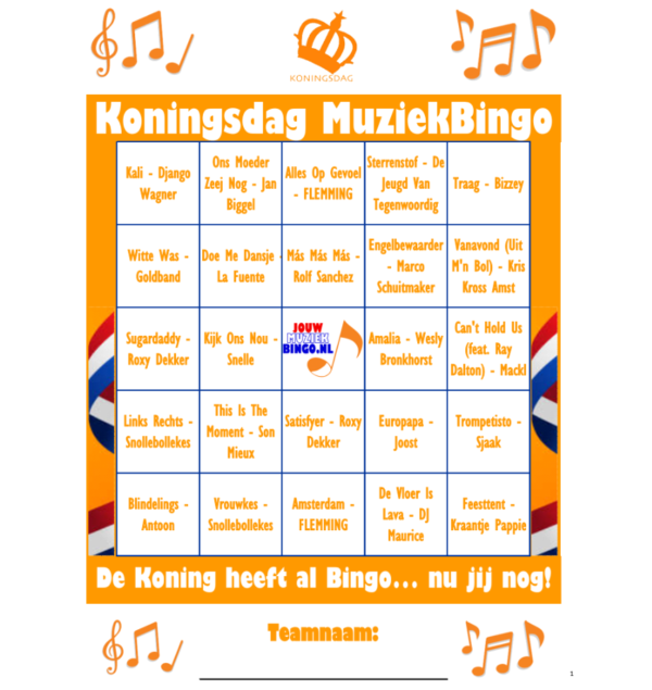 Koningsdag MuziekBingo