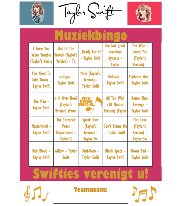 Taylor Swift MuziekBingo - Afbeelding 2